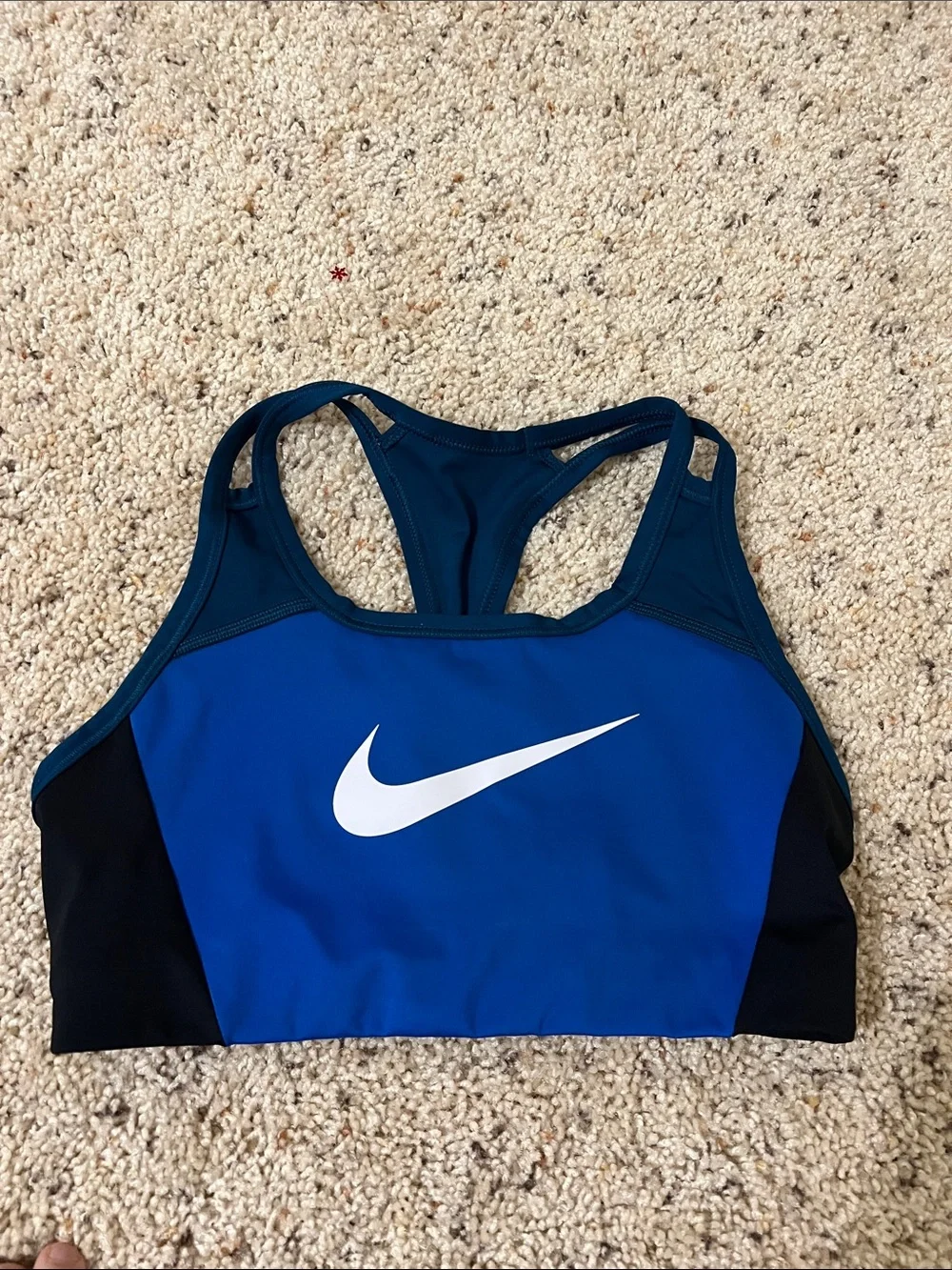 Nike Blue & Black Racerback Sports Bra with White Swoosh